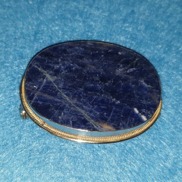 Vintage 1940s German 800 Silver Natural Sodalite Oval Brooch – 7.31g - Picture 5 of 11